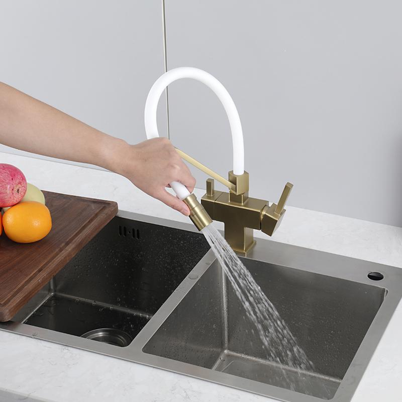 Смеситель для кухни под фильтр с гибким изливом Gappo G4395-63, золотой сатин — изображение 14