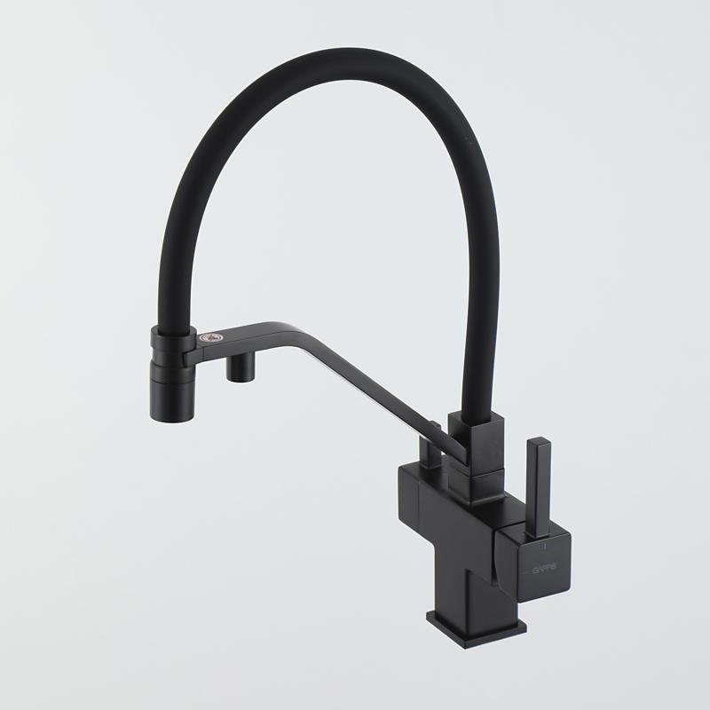 Смеситель для кухни под фильтр с гибким изливом Gappo G4395-66, чёрный — изображение 8