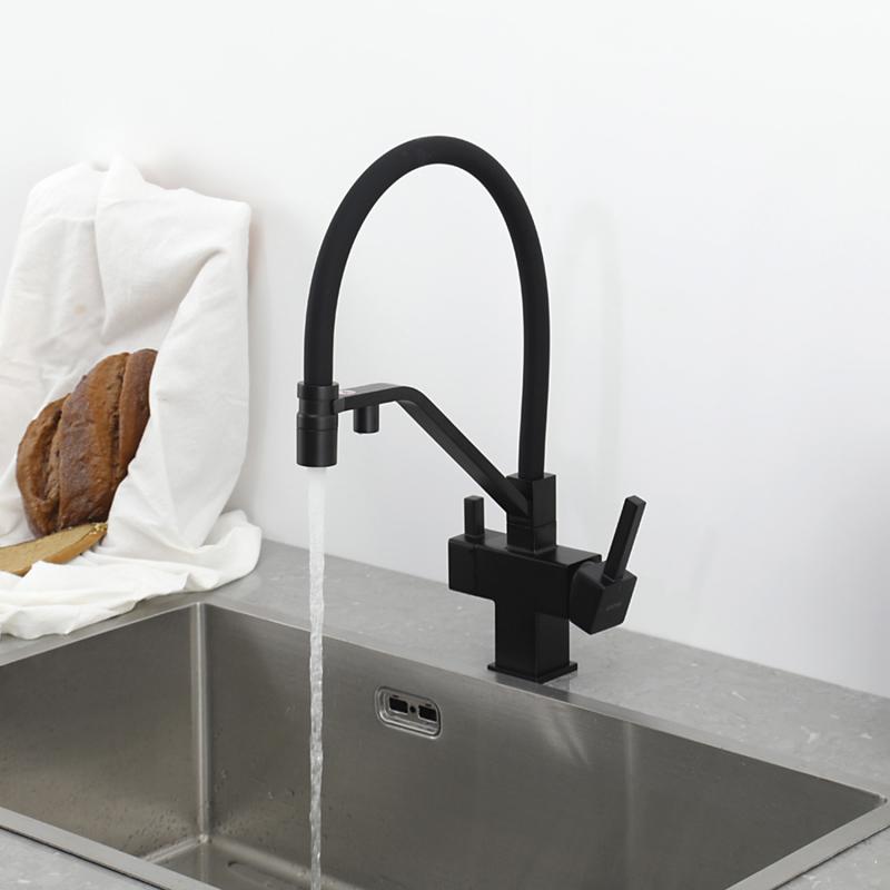 Смеситель для кухни под фильтр с гибким изливом Gappo G4395-66, чёрный — изображение 11