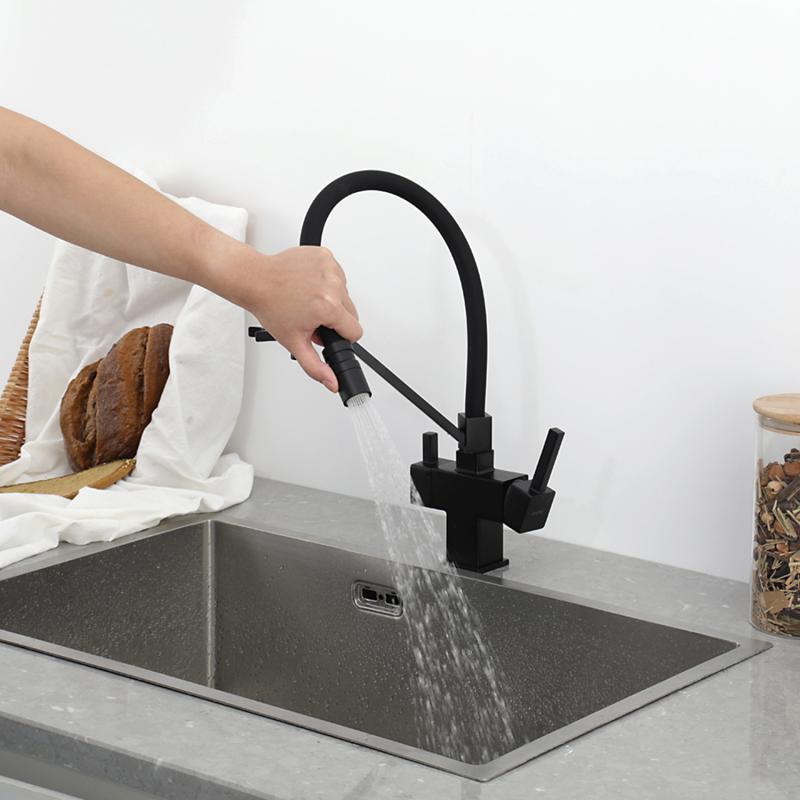 Смеситель для кухни под фильтр с гибким изливом Gappo G4395-66, чёрный — изображение 13