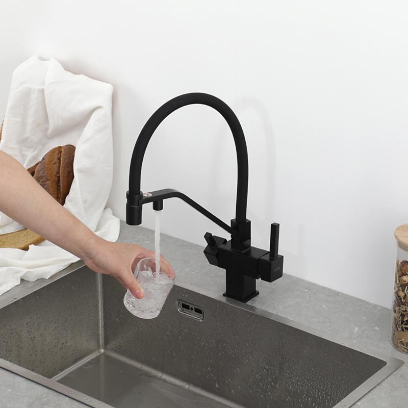 Смеситель для кухни под фильтр с гибким изливом Gappo G4395-66, чёрный — изображение 14