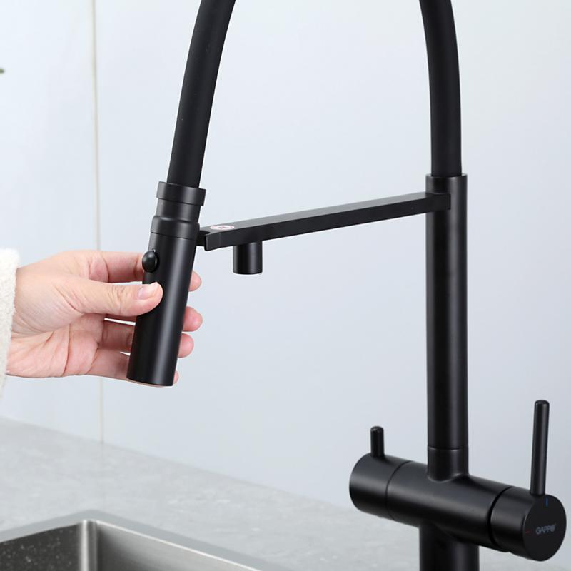 Смеситель для кухни под фильтр с гибким изливом Gappo G4397-86, чёрный — изображение 4