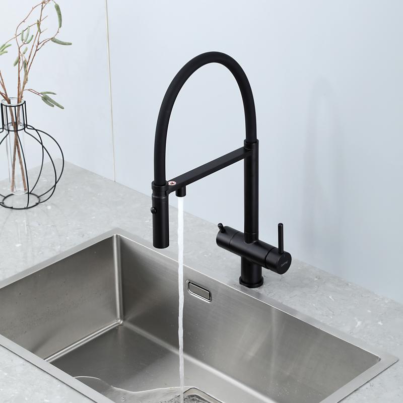 Смеситель для кухни под фильтр с гибким изливом Gappo G4397-86, чёрный — изображение 6