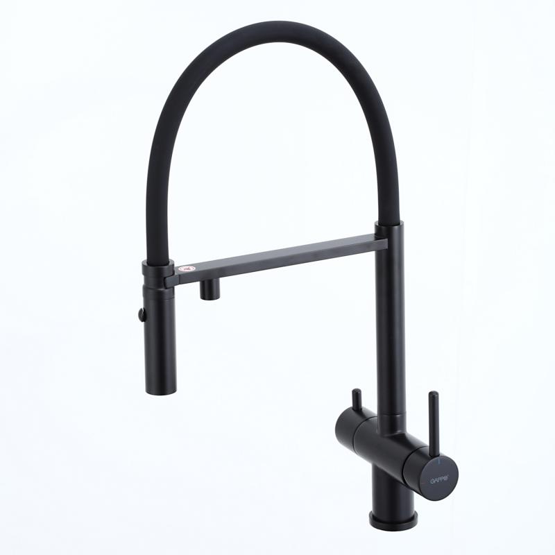 Смеситель для кухни под фильтр с гибким изливом Gappo G4397-86, чёрный — изображение 14