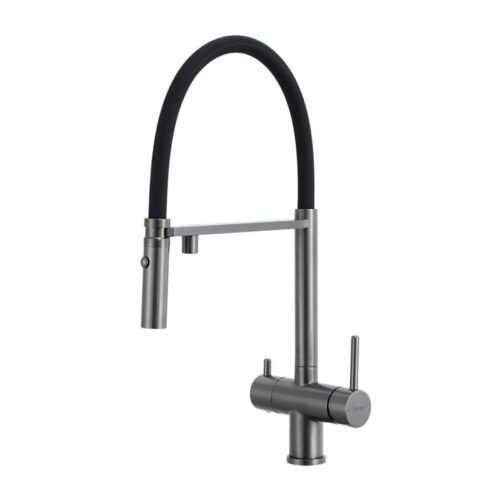 Смеситель для кухни под фильтр с гибким изливом Gappo G4397-89, оружейная сталь