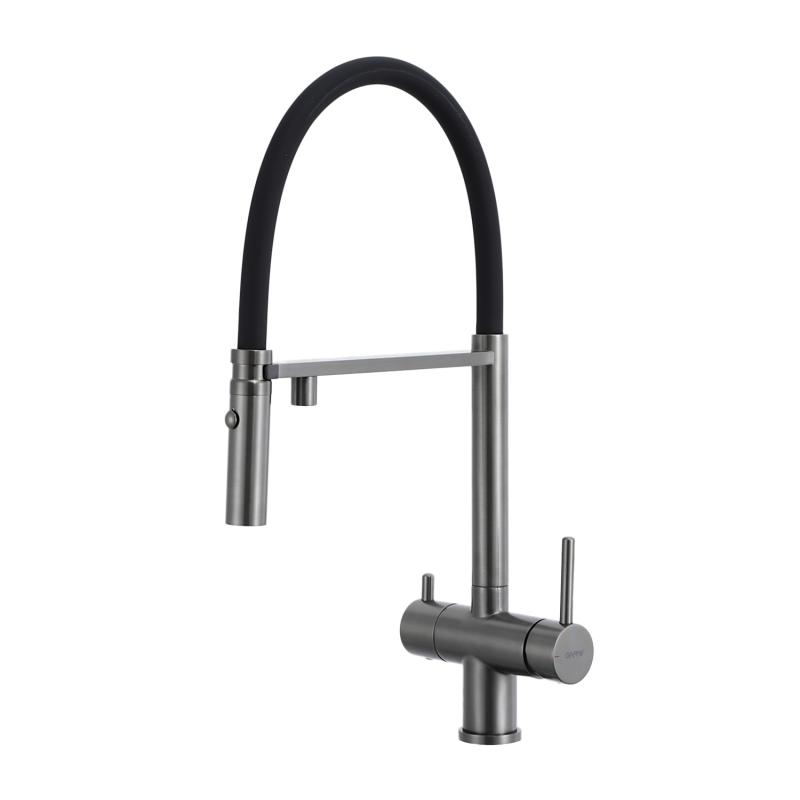 Смеситель для кухни под фильтр с гибким изливом Gappo G4397-89, оружейная сталь