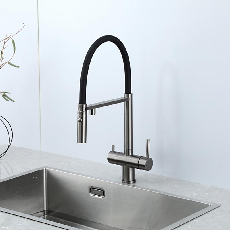 Смеситель для кухни под фильтр с гибким изливом Gappo G4397-89, оружейная сталь — изображение 3