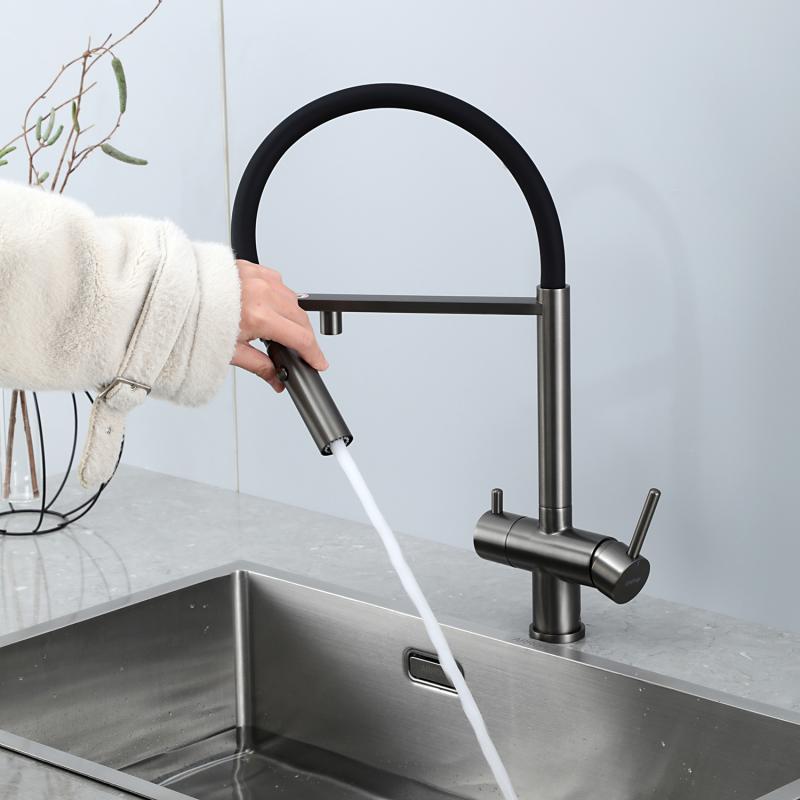 Смеситель для кухни под фильтр с гибким изливом Gappo G4397-89, оружейная сталь — изображение 6