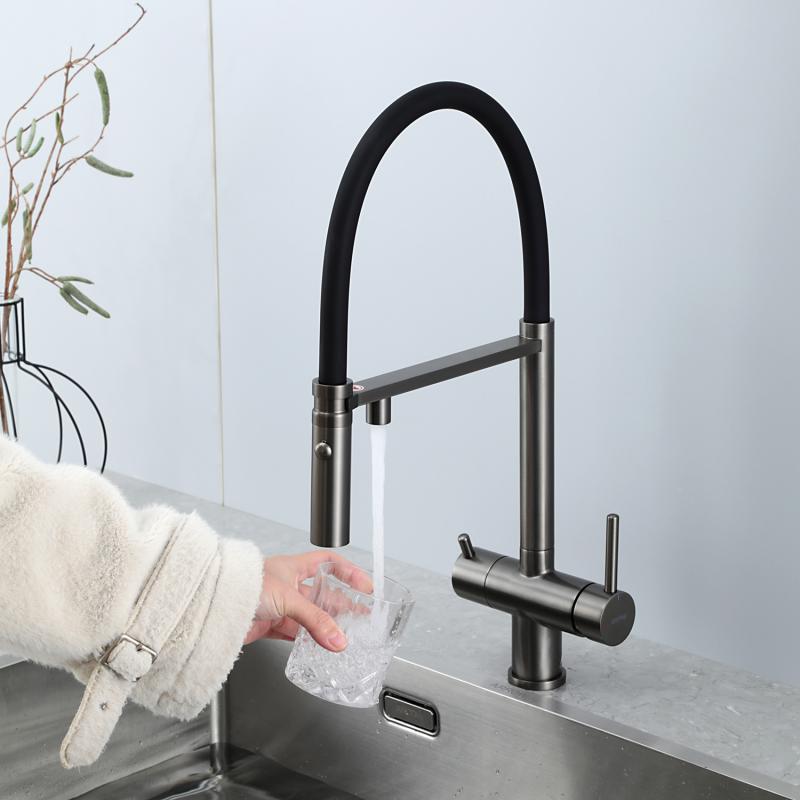 Смеситель для кухни под фильтр с гибким изливом Gappo G4397-89, оружейная сталь — изображение 7