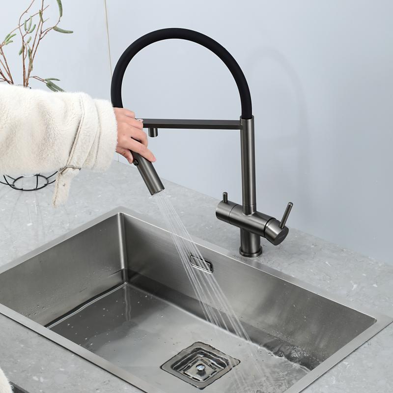 Смеситель для кухни под фильтр с гибким изливом Gappo G4397-89, оружейная сталь — изображение 9