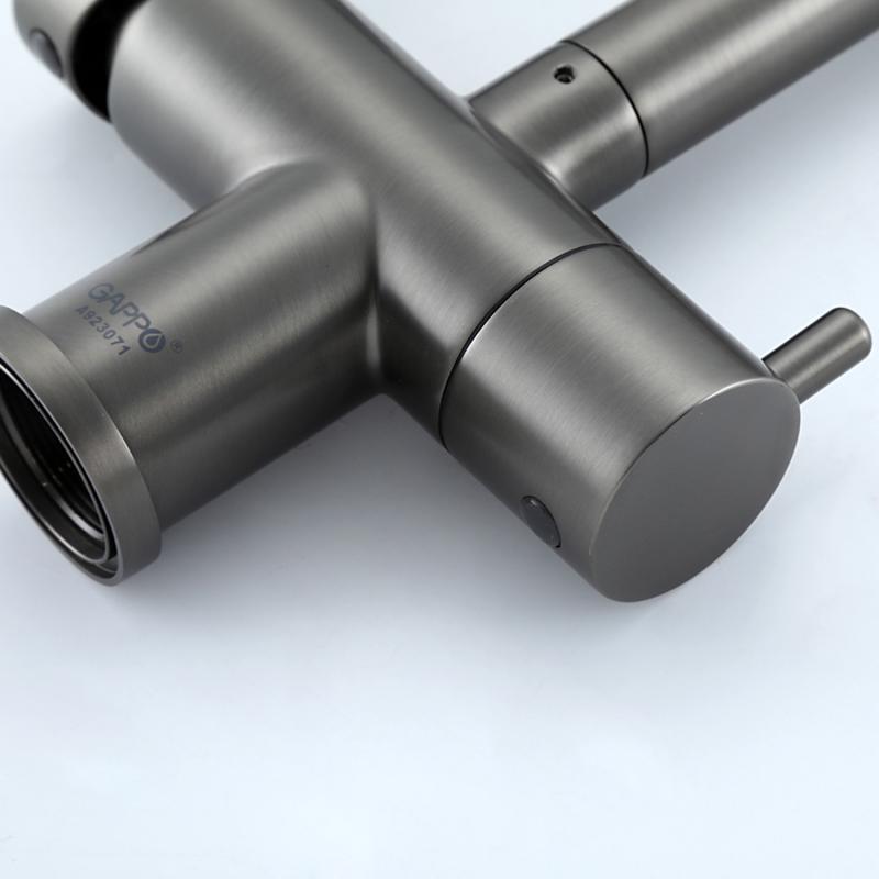 Смеситель для кухни под фильтр с гибким изливом Gappo G4397-89, оружейная сталь — изображение 13