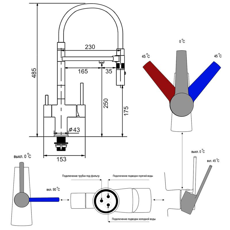 Смеситель для кухни под фильтр с гибким изливом Gappo G4397-89, оружейная сталь — изображение 2