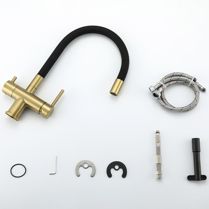 Смеситель для кухни под фильтр с гибким изливом Gappo G4398-33, золотой сатин — изображение 7