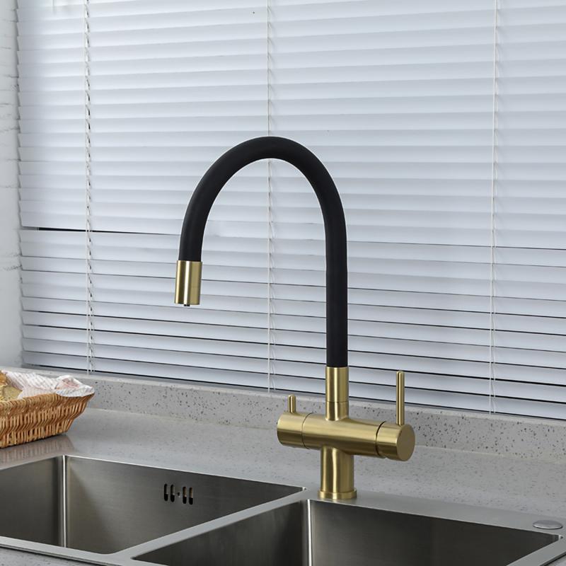 Смеситель для кухни под фильтр с гибким изливом Gappo G4398-33, золотой сатин — изображение 8