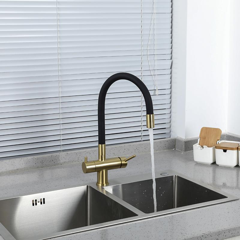 Смеситель для кухни под фильтр с гибким изливом Gappo G4398-33, золотой сатин — изображение 9