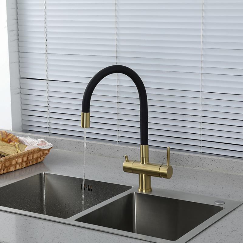 Смеситель для кухни под фильтр с гибким изливом Gappo G4398-33, золотой сатин — изображение 10