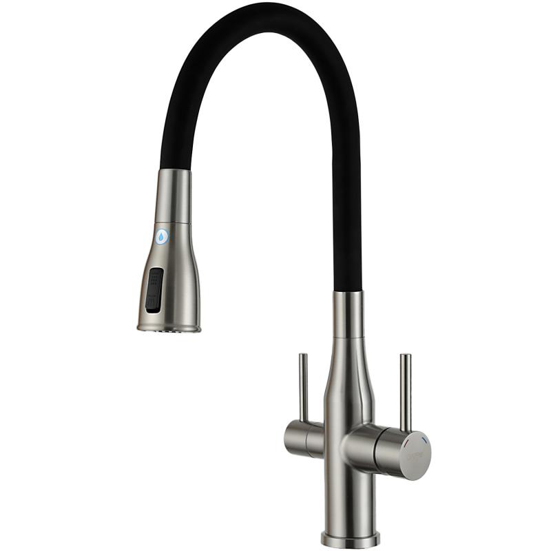 Смеситель для кухни под фильтр с гибким изливом Gappo G4399-65, сатин