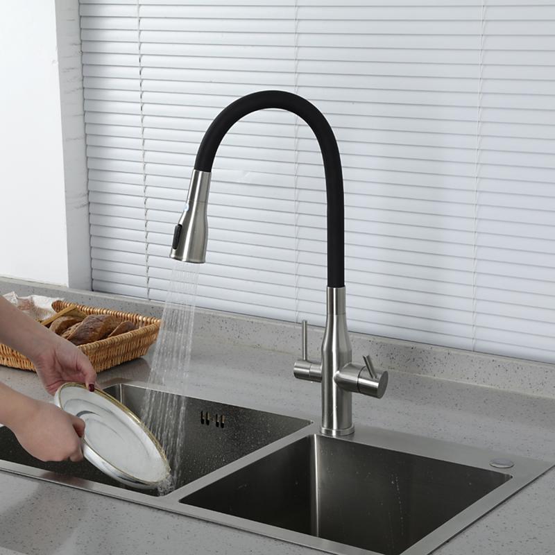 Смеситель для кухни под фильтр с гибким изливом Gappo G4399-65, сатин — изображение 15