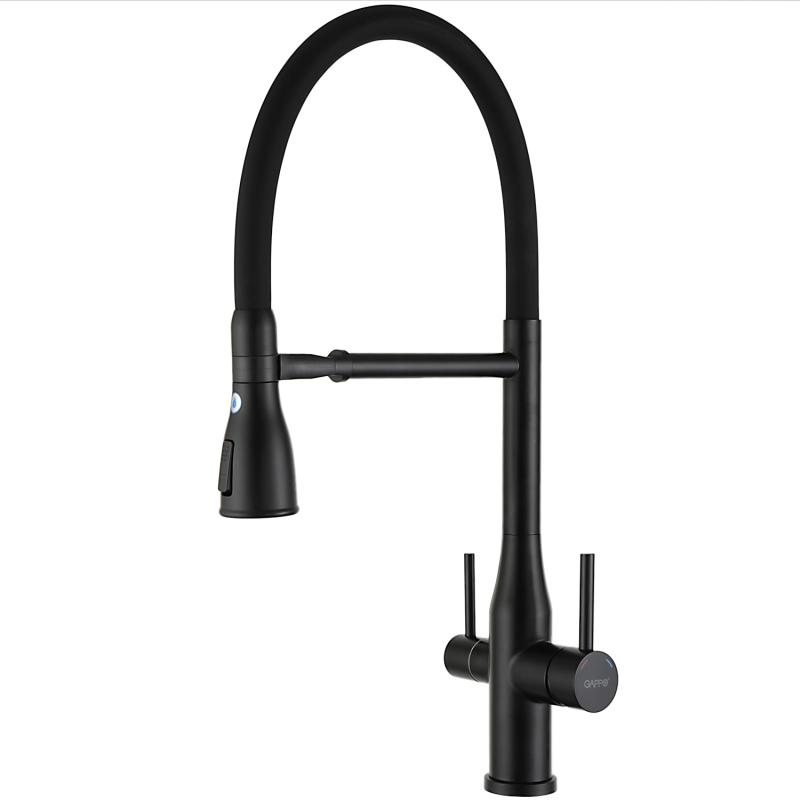 Смеситель для кухни под фильтр с гибким изливом Gappo G4399-76, чёрный