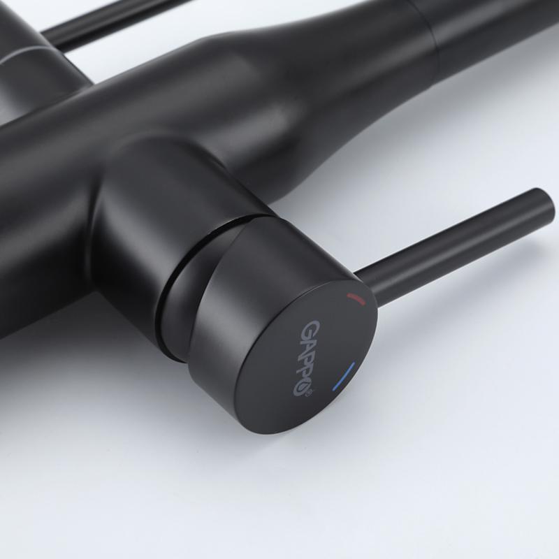 Смеситель для кухни под фильтр с гибким изливом Gappo G4399-76, чёрный — изображение 6