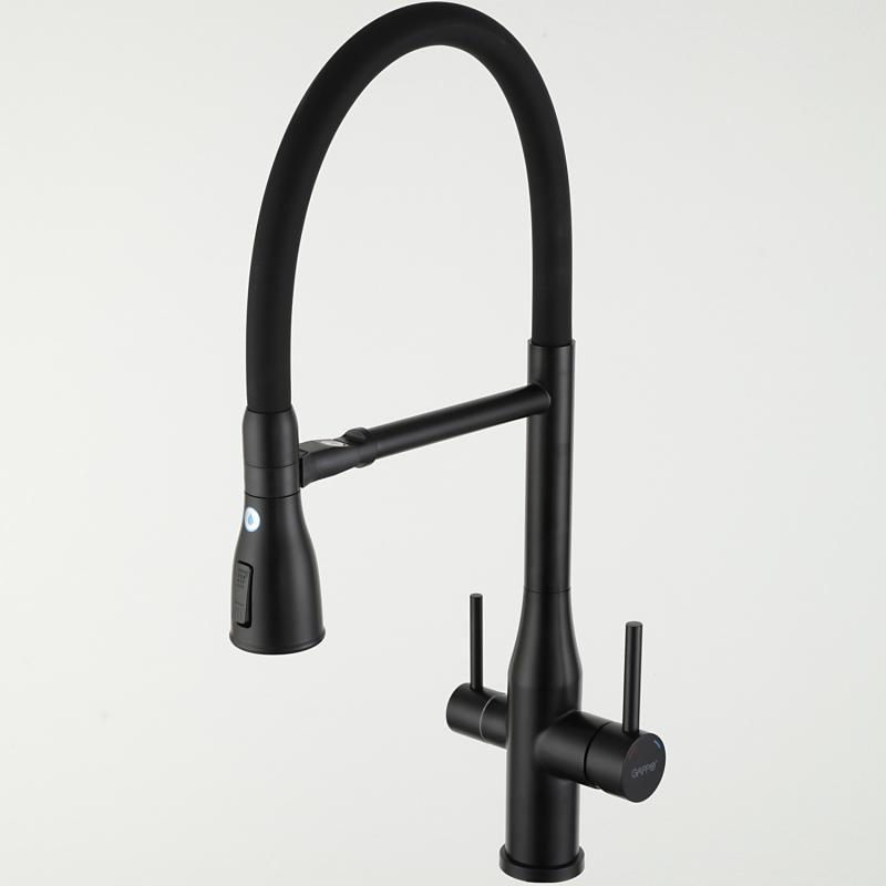 Смеситель для кухни под фильтр с гибким изливом Gappo G4399-76, чёрный — изображение 8