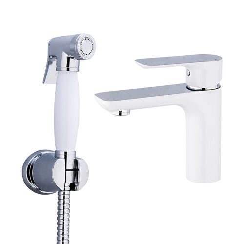 Смеситель для умывальника с гигиеническим душем Gappo G1048-1, белый/хром