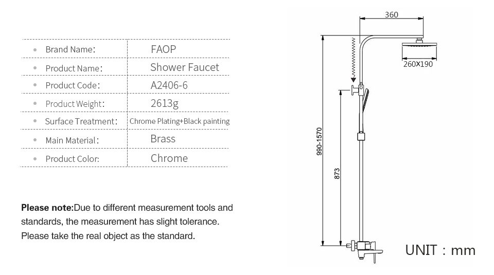 Душевая система Faop A2406-6, чёрный/золото — изображение 15