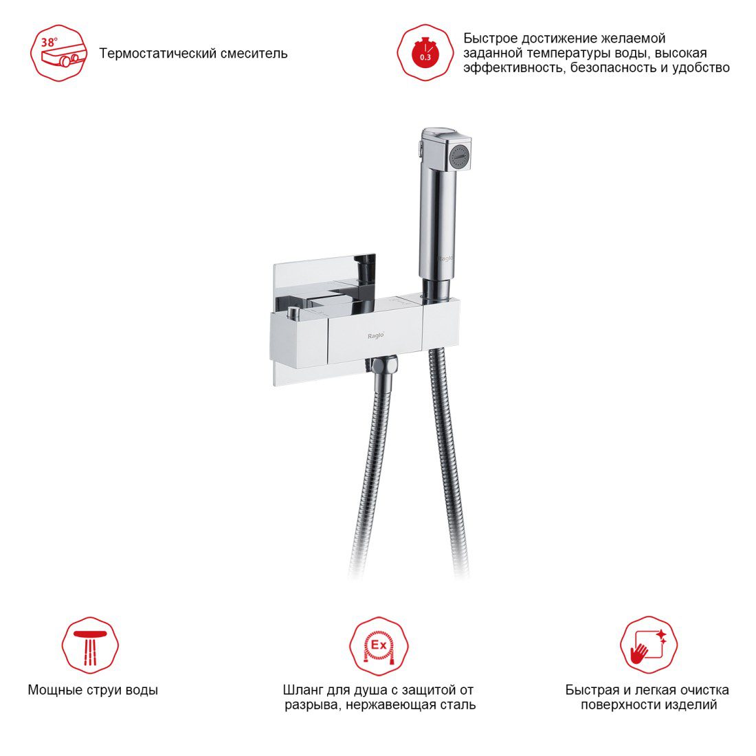 Смеситель скрытого монтажа для гигиенического душа с термостатом Raglo R24.56 — изображение 2