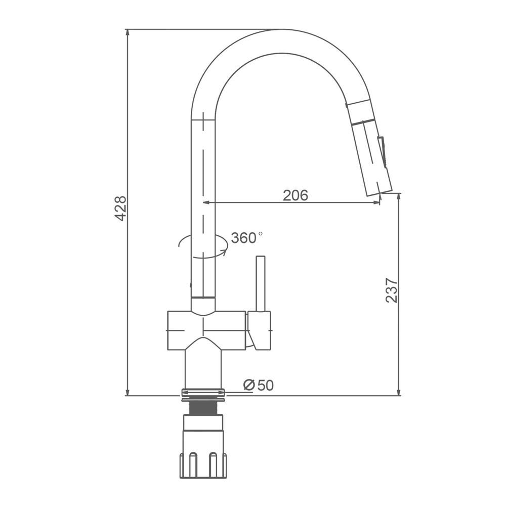 Смеситель для кухни с выдвижным изливом Splenka S204.49.06, чёрный — изображение 10