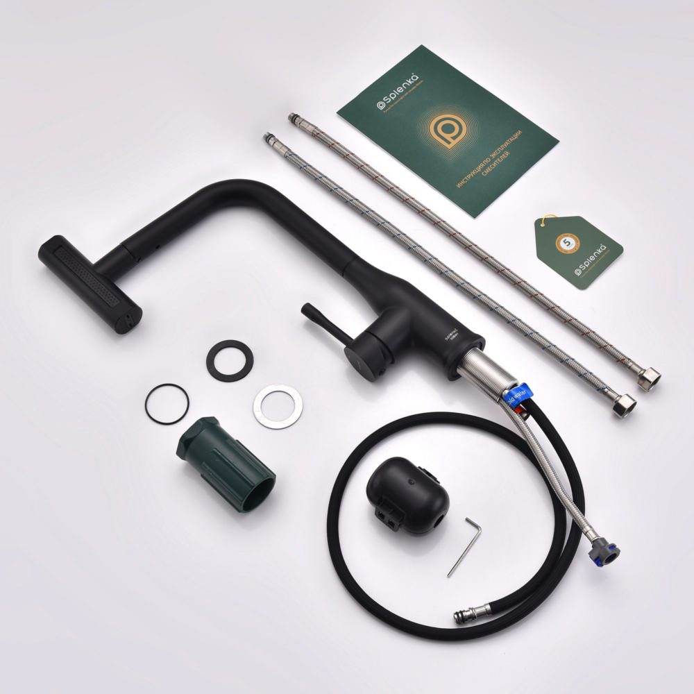 Смеситель для кухни с выдвижным изливом Splenka S206.49.06, чёрный — изображение 3