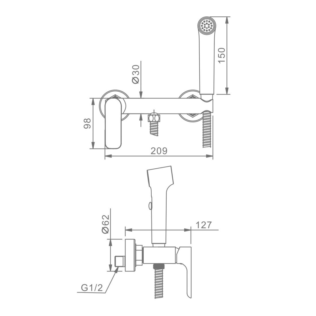 Смеситель для гигиенического душа Raglo R03.51.06, чёрный — изображение 2