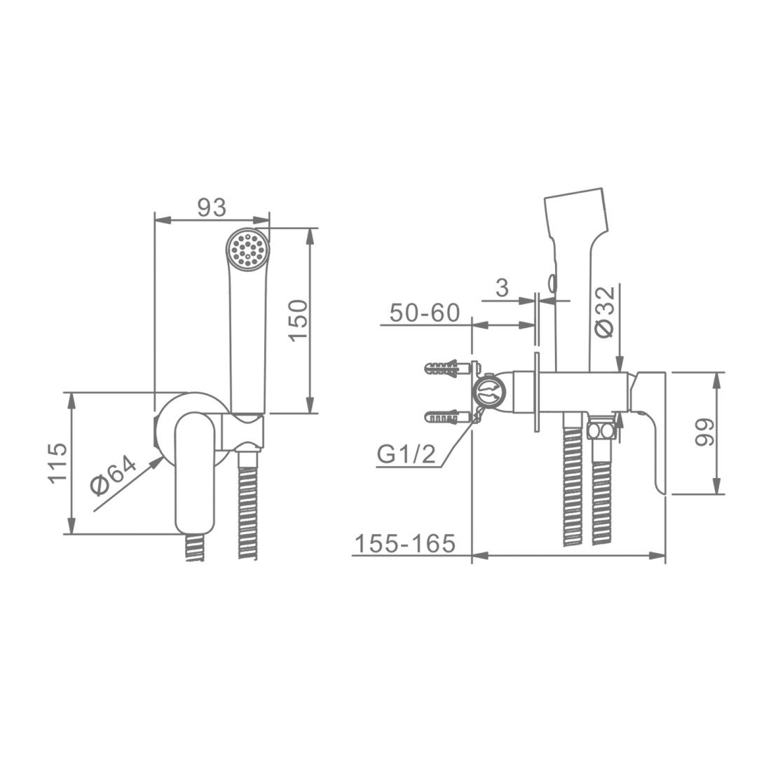 Смеситель скрытого монтажа для гигиенического душа Raglo R03.52 — изображение 2