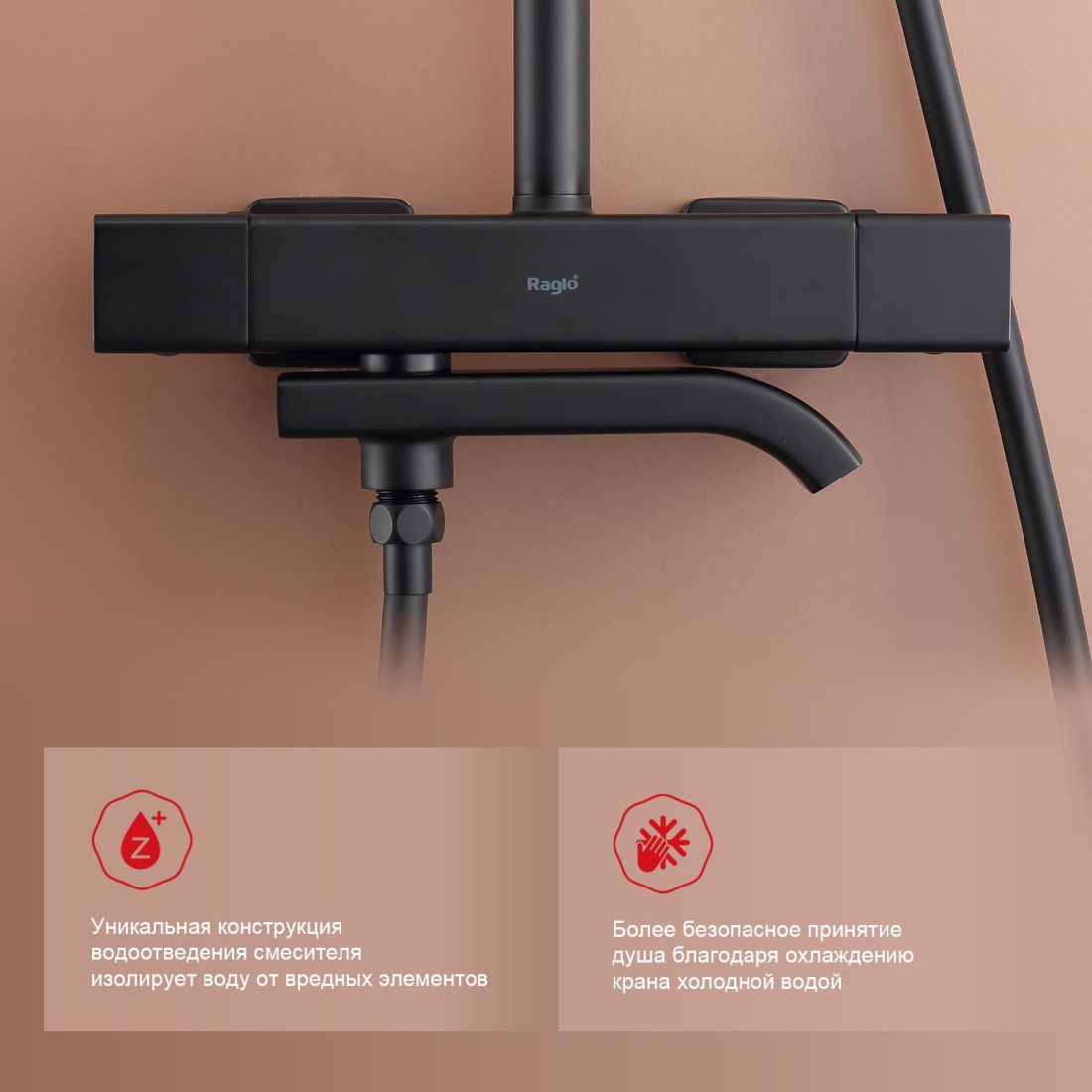 Душевая система с термостатическим смесителем Raglo R22.26.06, чёрный — изображение 9