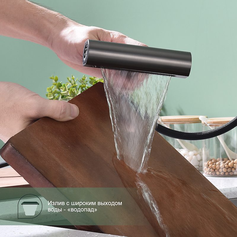 Смеситель для кухни с выдвижным изливом Splenka S206.49.09, графит — изображение 9