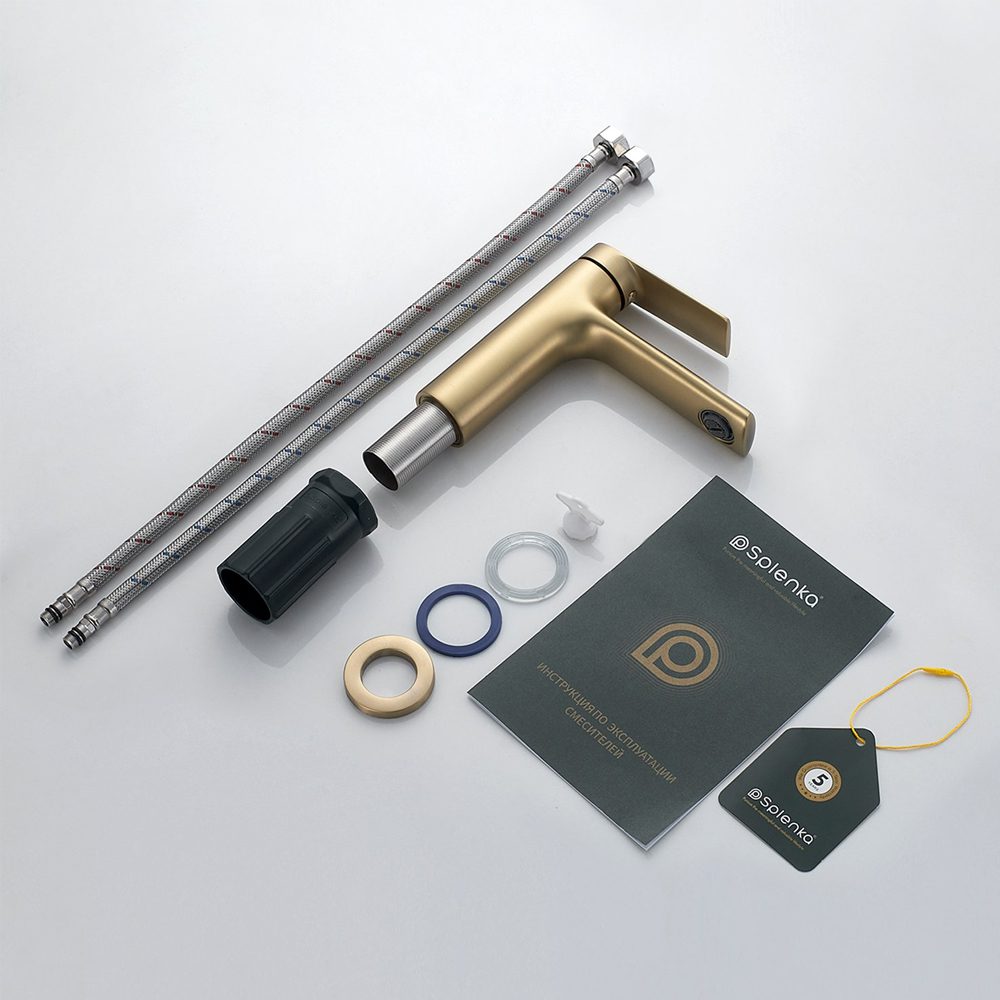 Смеситель для умывальника Splenka S50.10.03, золотой сатин — изображение 6