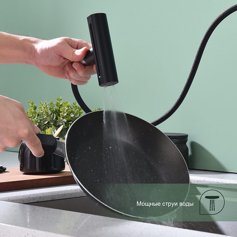 Смеситель для кухни с выдвижным изливом Splenka S206.49.06, чёрный — изображение 10