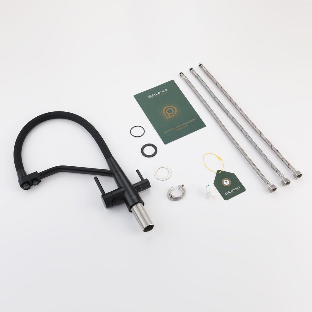 Смеситель для кухни под фильтр с гибким изливом Splenka S71.62.06, чёрный — изображение 8