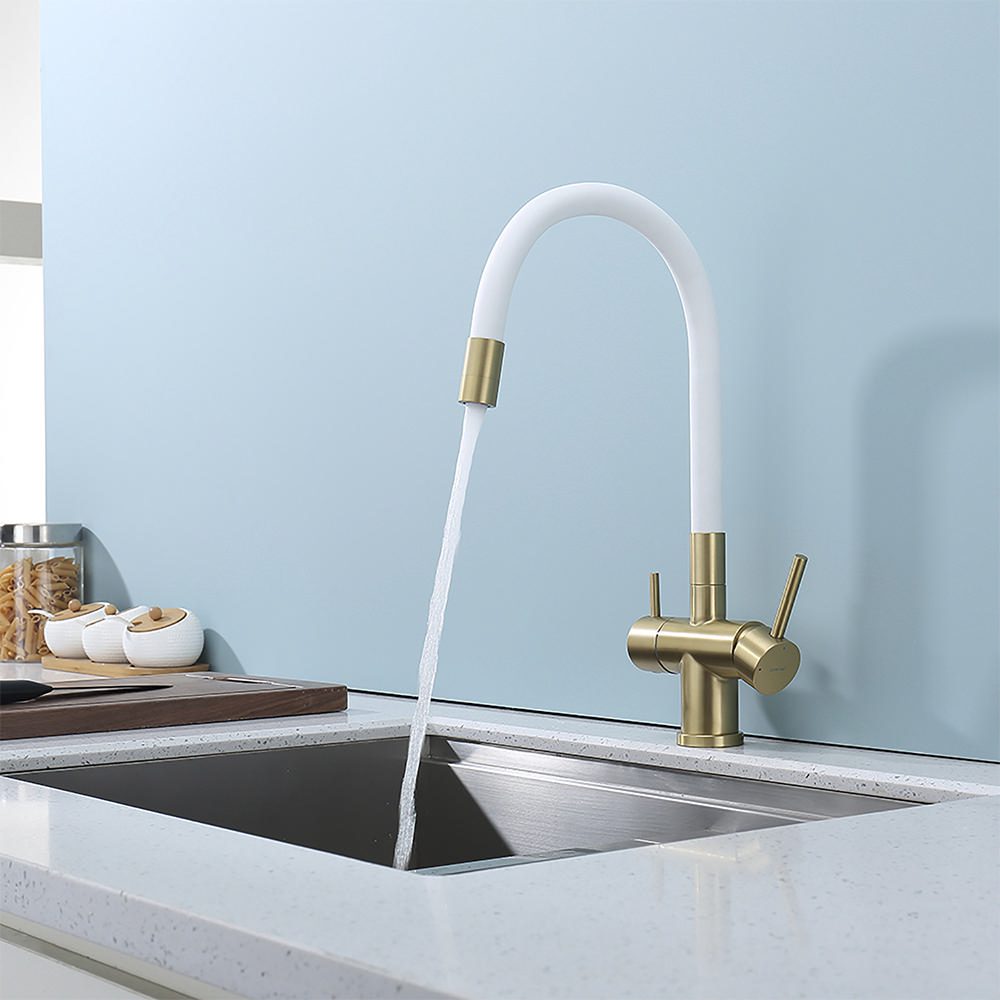 Смеситель для кухни под фильтр с гибким изливом Splenka S70.64.03, золотой сатин — изображение 3