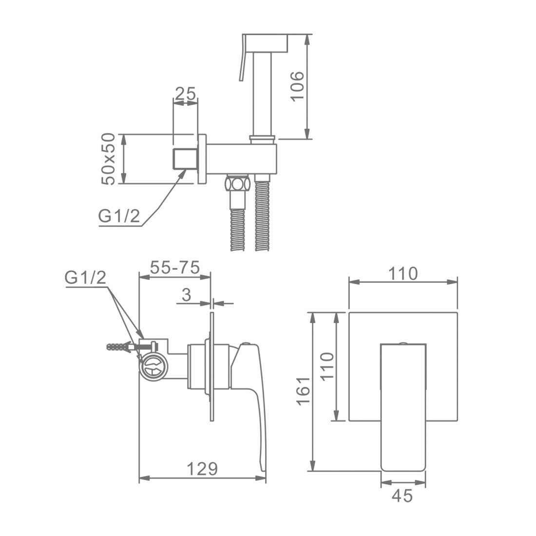 Смеситель скрытого монтажа для гигиенического душа Raglo R01.53.06, чёрный — изображение 8