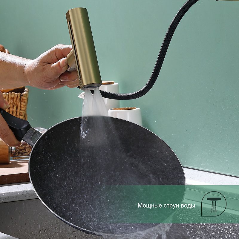 Смеситель для кухни с выдвижным изливом Splenka S206.49.03, золотой сатин — изображение 12