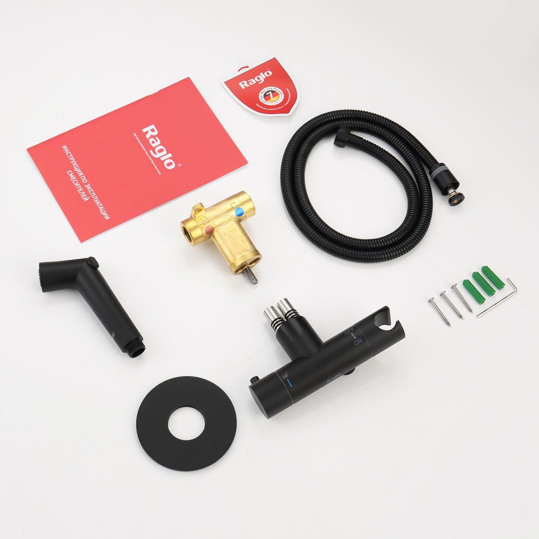 Смеситель скрытого монтажа для гигиенического душа с термостатом Raglo R23.56.06, чёрный — изображение 9