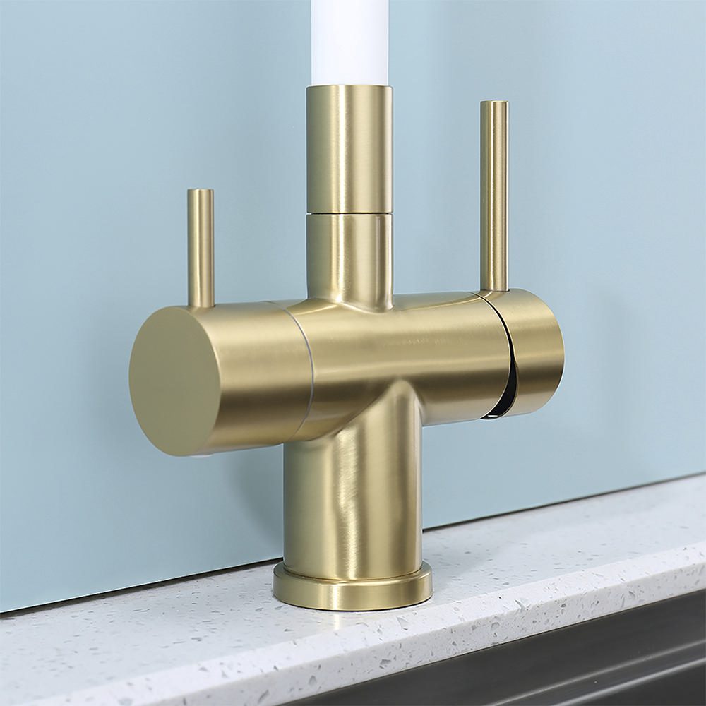 Смеситель для кухни под фильтр с гибким изливом Splenka S70.64.03, золотой сатин — изображение 9