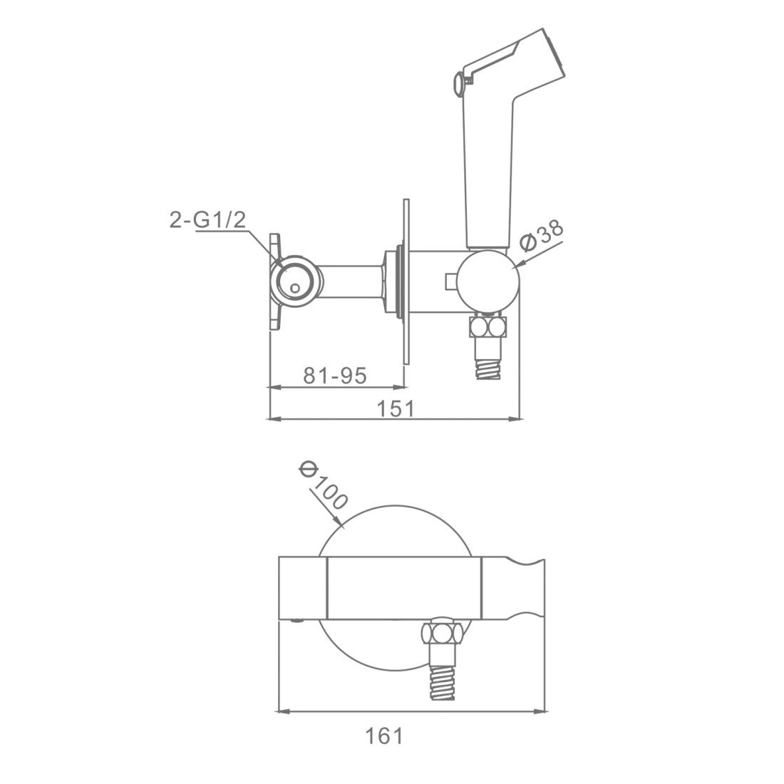 Смеситель скрытого монтажа для гигиенического душа с термостатом Raglo R23.56.06, чёрный — изображение 5