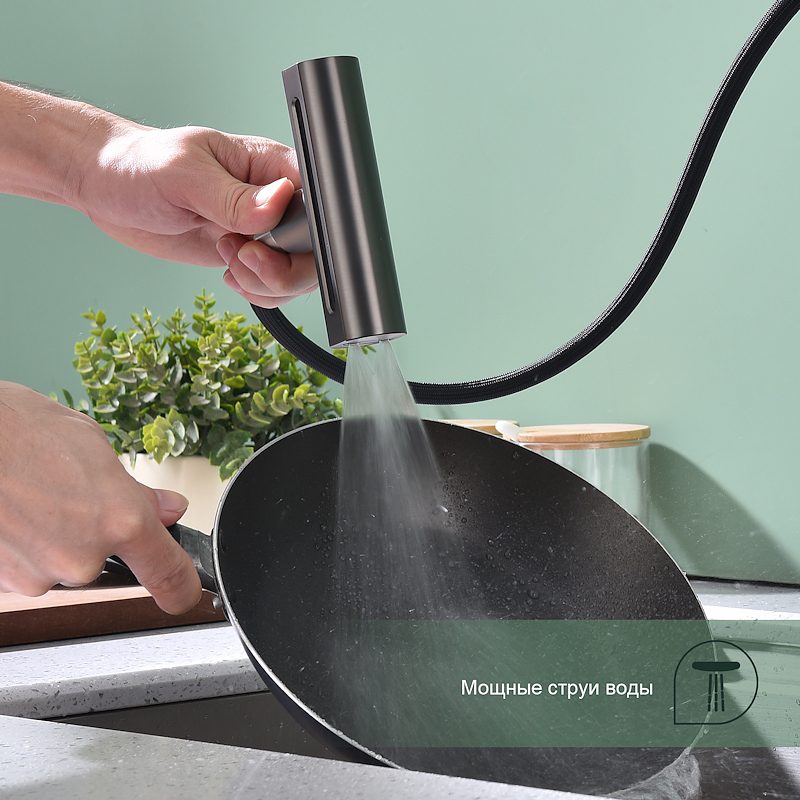 Смеситель для кухни с выдвижным изливом Splenka S206.49.09, графит — изображение 8