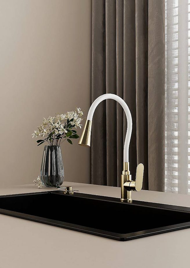 Смеситель для кухни с гибгим издивом Splenka S41.43.03, золотой сатин — изображение 3