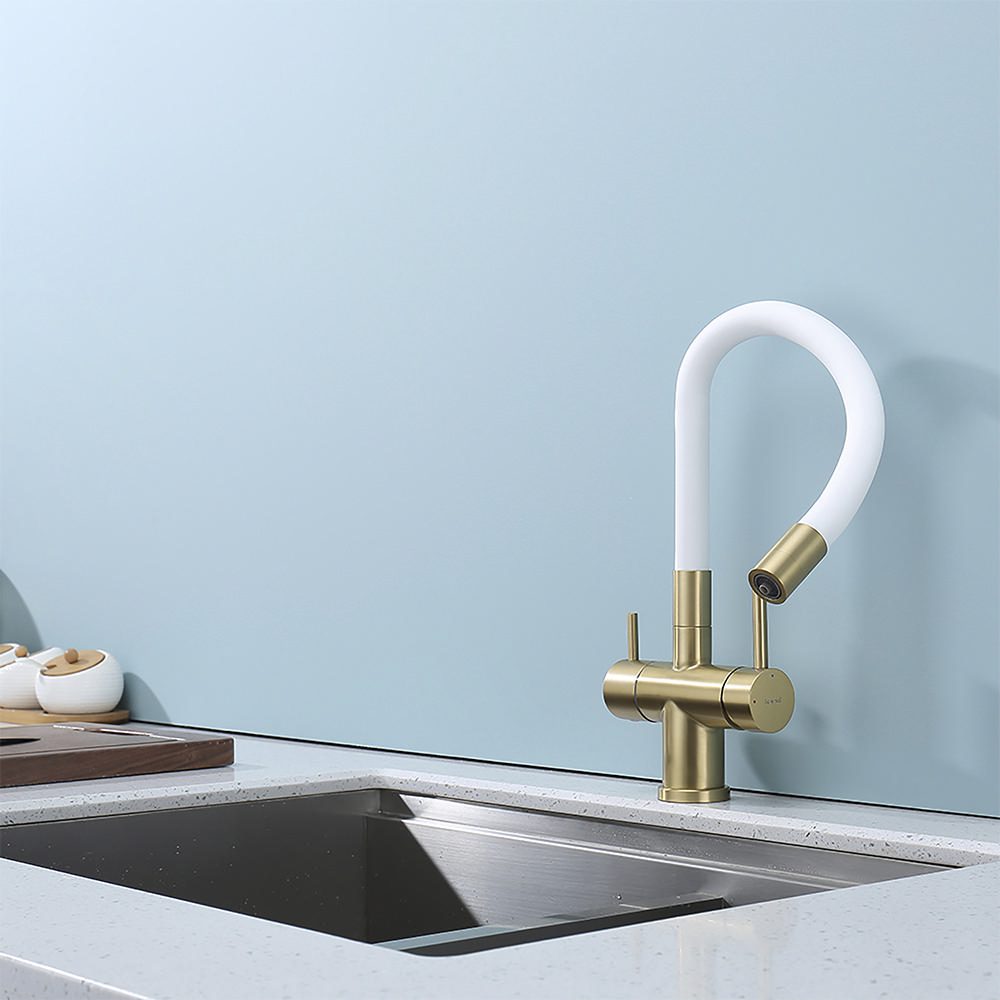 Смеситель для кухни под фильтр с гибким изливом Splenka S70.64.03, золотой сатин — изображение 8