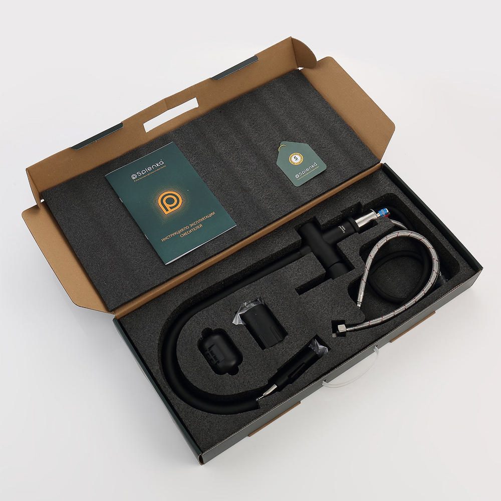 Смеситель для кухни с выдвижным изливом Splenka S204.49.06, чёрный — изображение 9