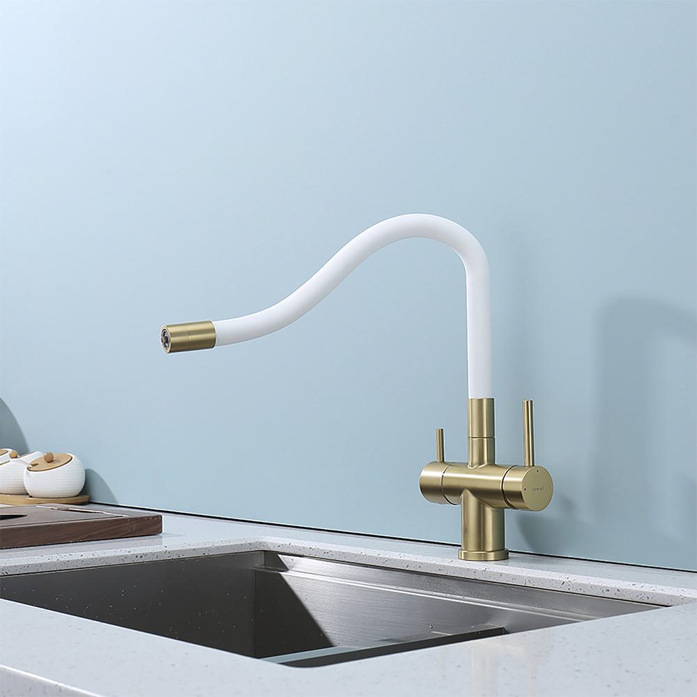 Смеситель для кухни под фильтр с гибким изливом Splenka S70.64.03, золотой сатин — изображение 7