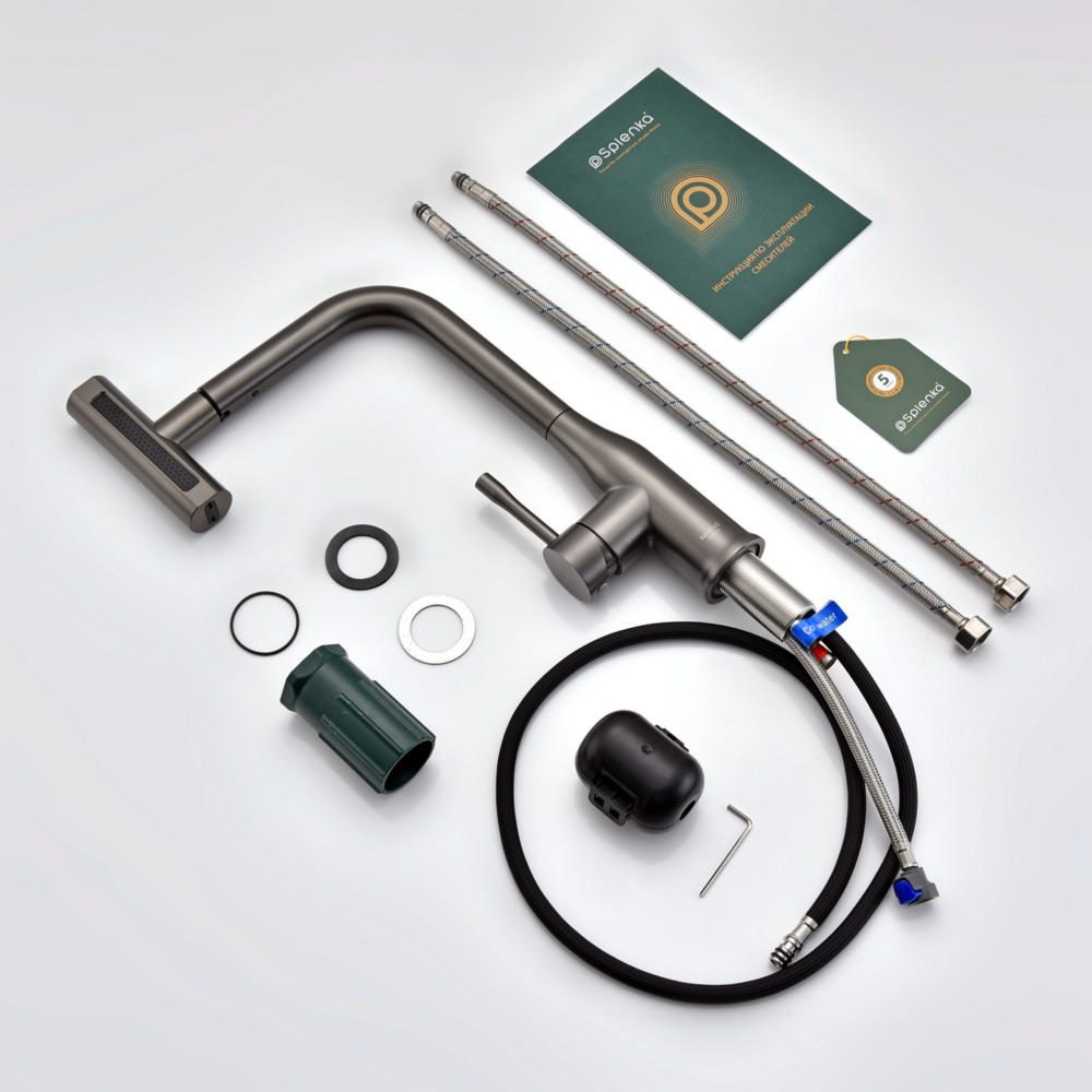 Смеситель для кухни с выдвижным изливом Splenka S206.49.09, графит — изображение 3