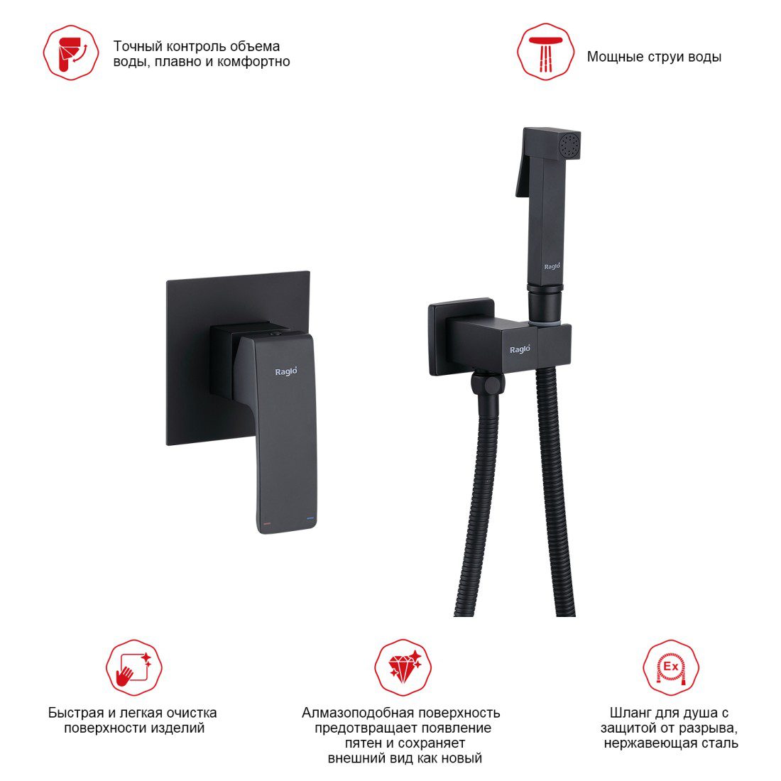 Смеситель скрытого монтажа для гигиенического душа Raglo R01.53.06, чёрный — изображение 4